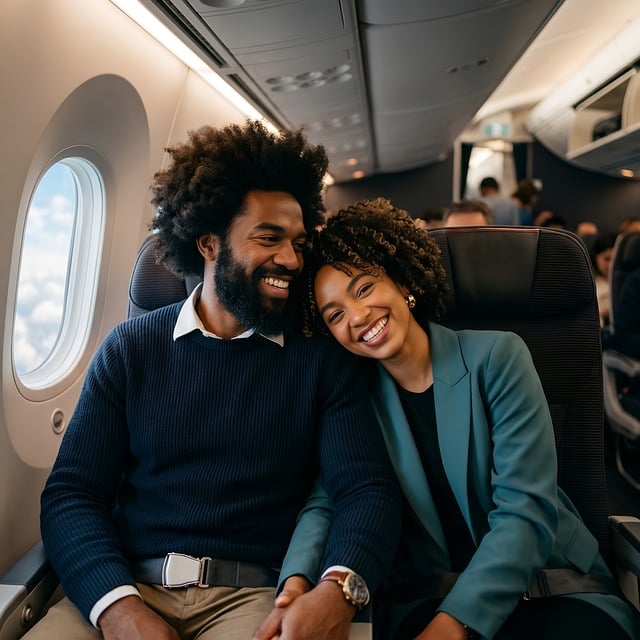 텔레그램 PC 포터블 버전 설치 및 다중 계정 설정 단계별 가이드 - airplane cabin, travel, couple, smiling, window seat, flight, laughing, curly hair, va