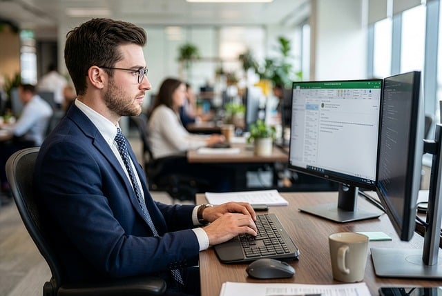 단계별 인스타 스토리 스티커 활용 전략 - man, office, computer, work, business, working, company, career, suit, young, corporate, professional