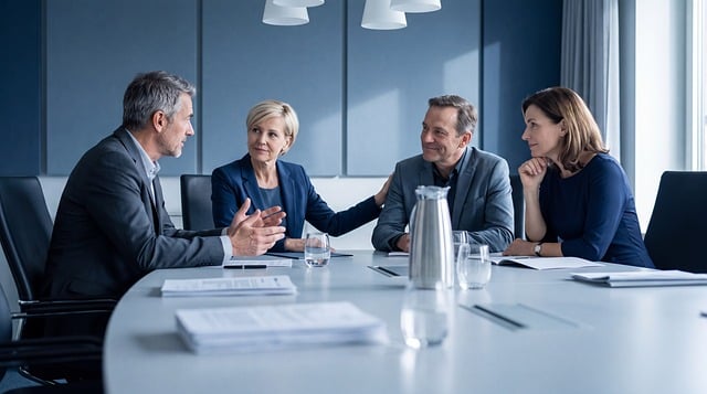 상황별 릴스 조회수 증대 예시 - business, meeting, discussion, colleagues, collaboration, office, teamwork, formal, debate, conference, co