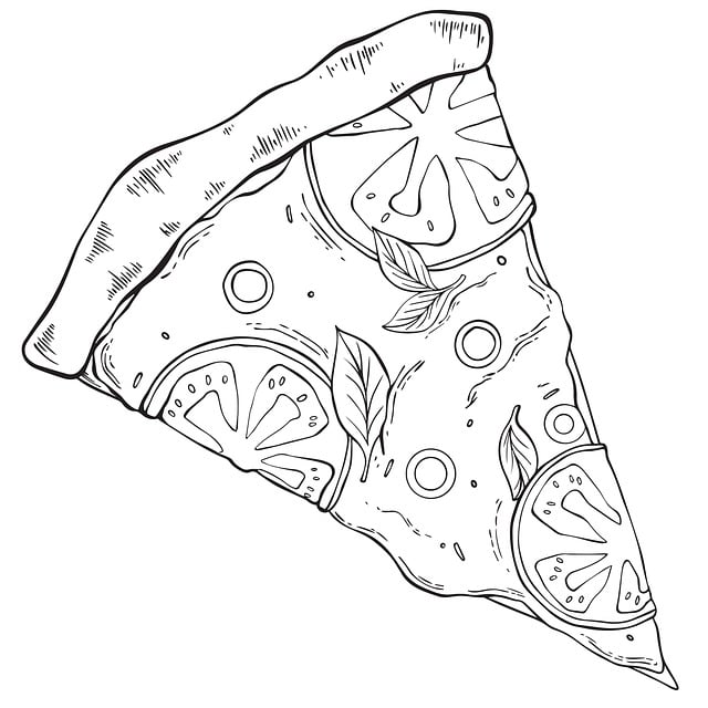 따봉공장이 제안하는 인스타 아이디 작명 5단계 - pizza, slice, black and white, digital art, graphic, drawing, detail, tomato, basil, cheese pizza