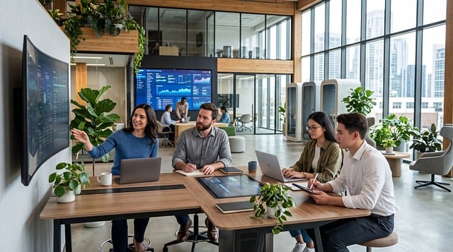 단계별 스레드 수익화 실행 방법 - office, nature, collaboration, technology, presentation, workspace, meeting, laptop, plants, data analysi